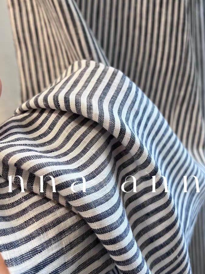 JINXI Women's Summer 2026 Blue Striped Linen High-Waist Wide-Leg Pants - Slimming and Versatile Casual Style