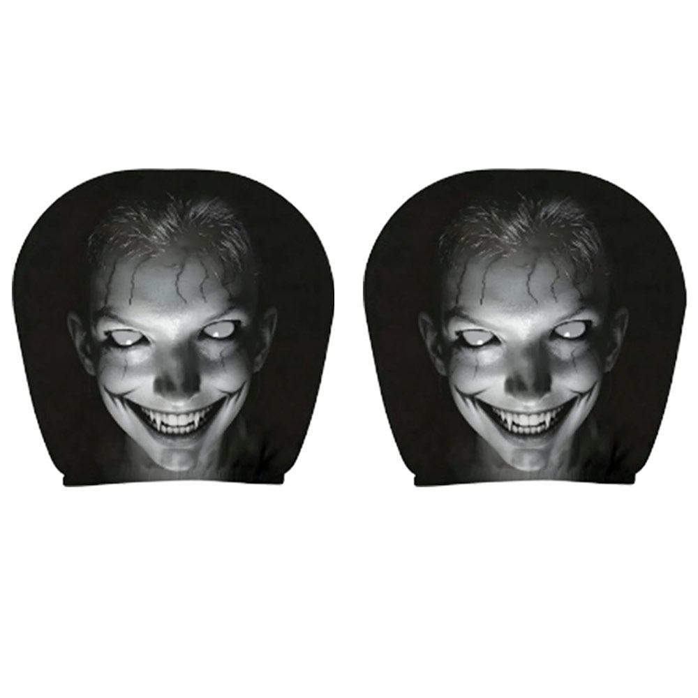 2Pcs Black Car Seat Cover Scary Face Printing Car Headrest Protector Car Headrest Cover Halloween