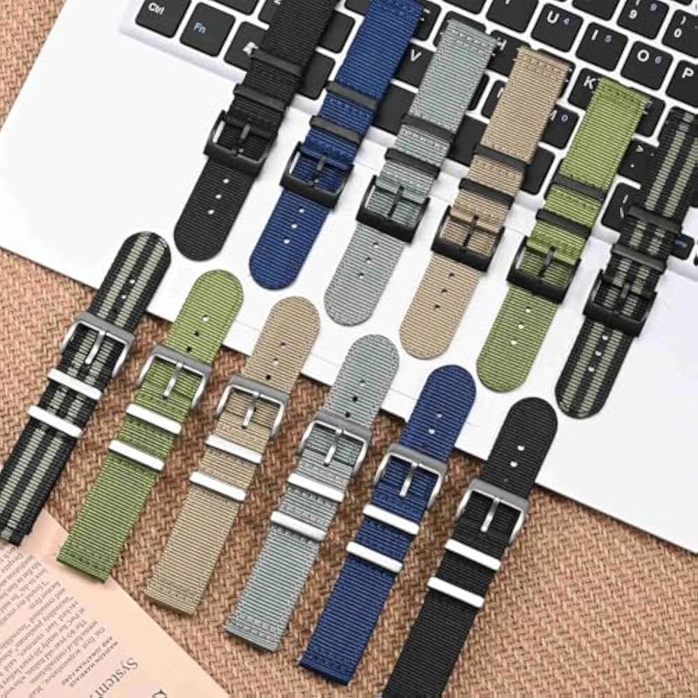 [ANBEER] 20mm Nylon Two-Piece Quick Release Replacement Strap with Metal Loop Khaki Silver Buckle