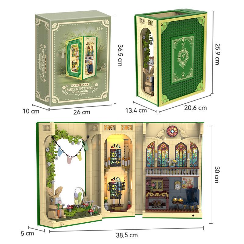 Easter Bunny Church Bookend for LEGO-Compatible Light Model Building Blocks