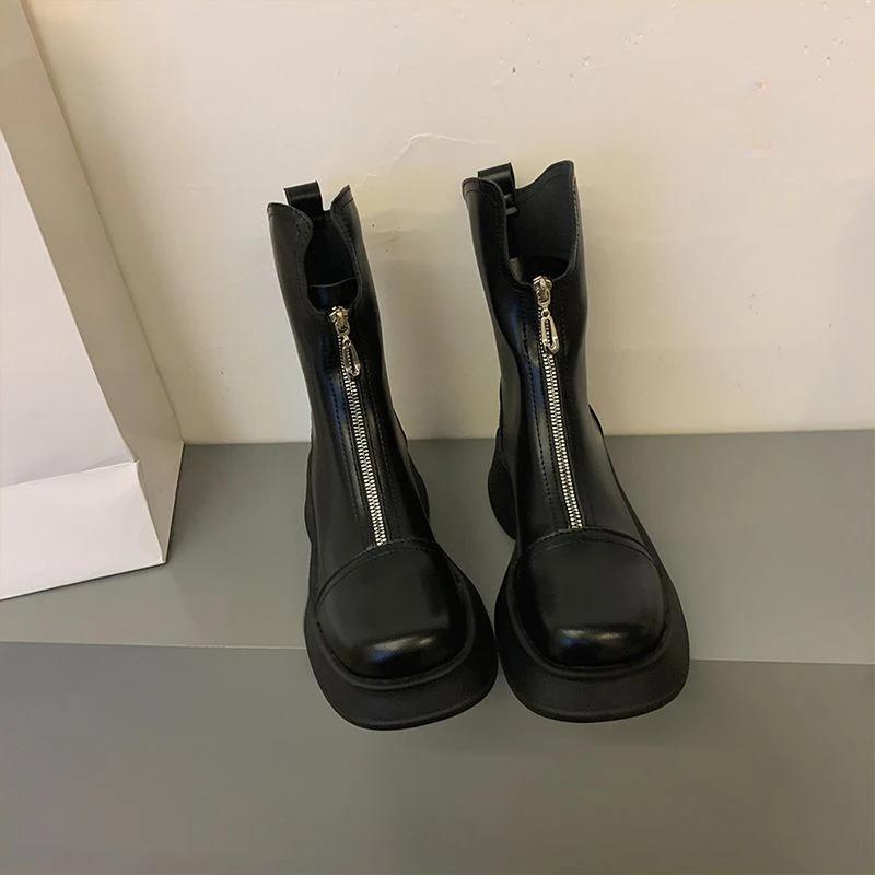 Fashion Elegant With Medium Heels Women's Ankle Boots Round Toe Female Short Shoes Black Large Size Warm Trend 2024 On Offer Y2k Booties