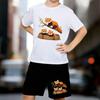 Boys 2 Piece Cute Cartoon Panda Outfit, Short Sleeve T-Shirt and Shorts Set for Kids Age 5-14,Black and White Sporty Casual Summer Clothes