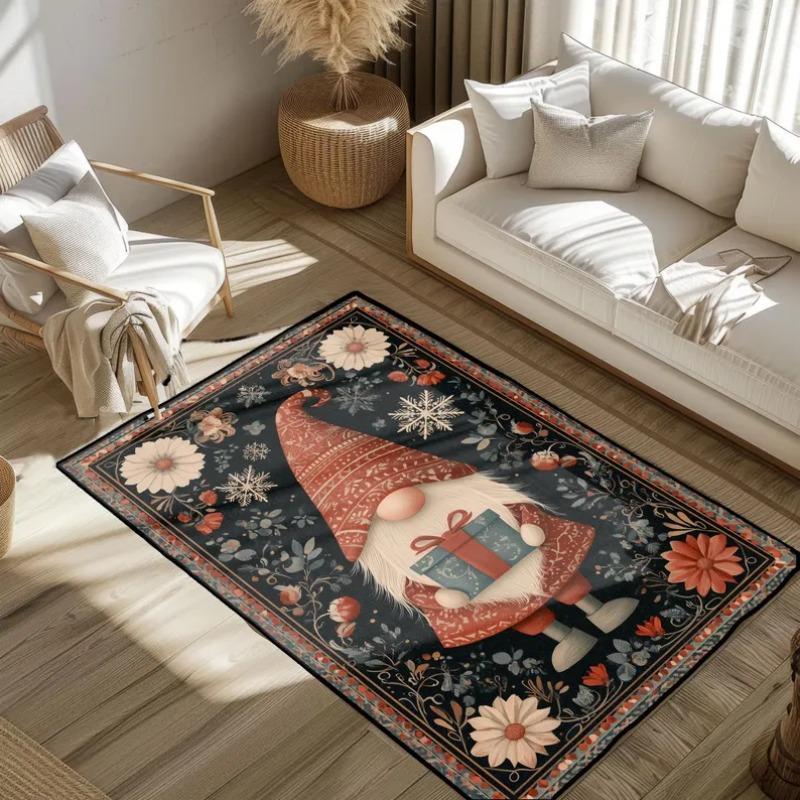 Christmas Gnome Holiday Rug Festive Winter Decoration Rug, Home Decor Rug Xmas Rug Cozy Living Room Rug Seasonal Rugs Decor.