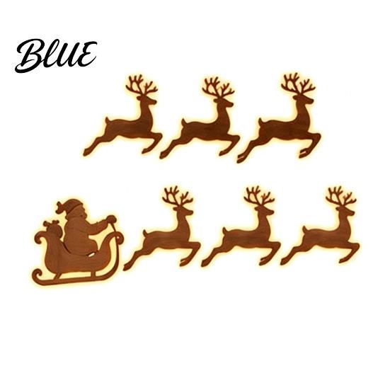 Christmas Gift for Xmas Decor Wall Silhouette Glowing Wooden Family 7Pcs Lights LED Reindeer Decorations
