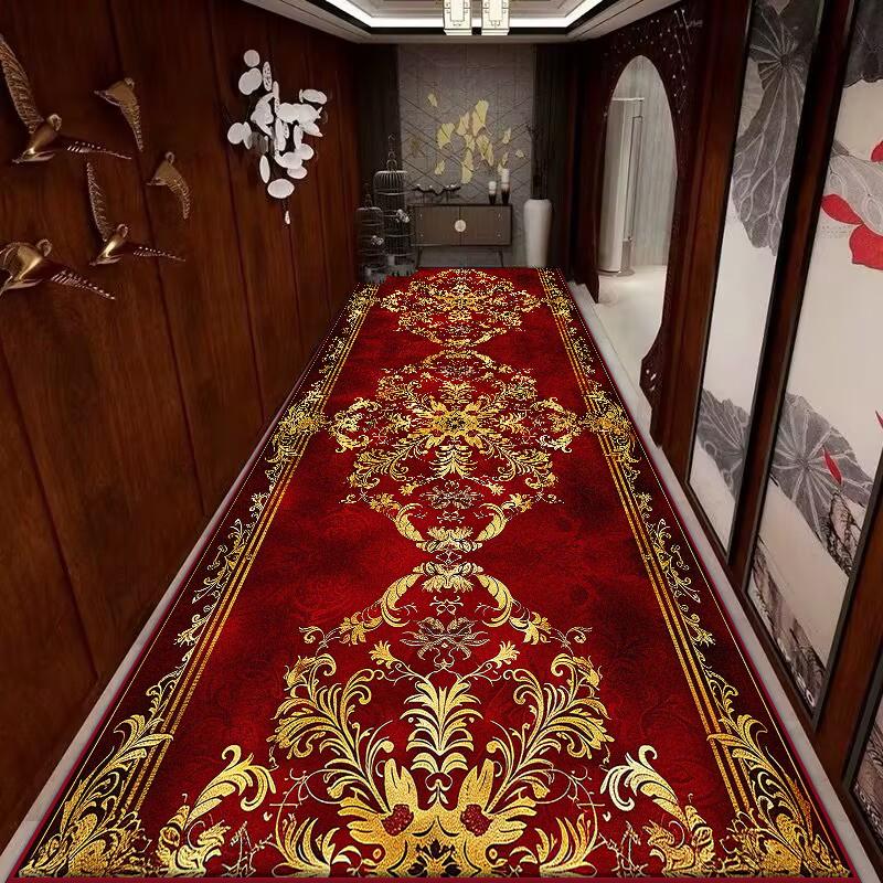 European Style Non-slip Long Corridor Carpet Decoration Home Light Luxury Runners Entryway Washable Rug Lobby Customizable Mat