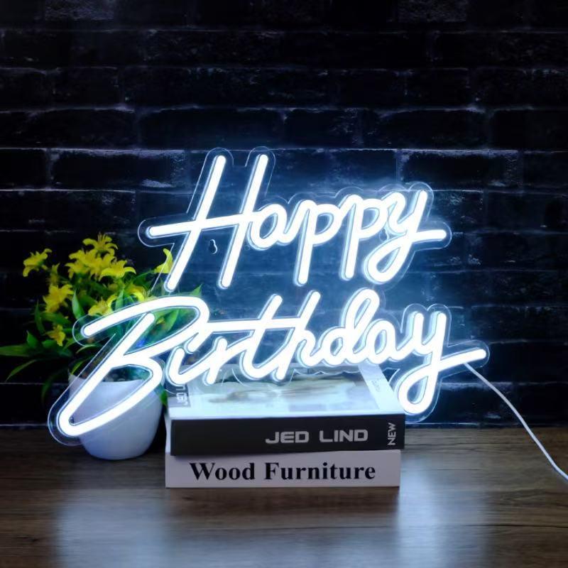 Happy Birthday LED Neon Sign - Acrylic Backplate Decoration Light