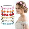 Adjustable Ribbon Floral Wreath Crown Pink Rose Bohemia Garland Headpiece  for Girls Women