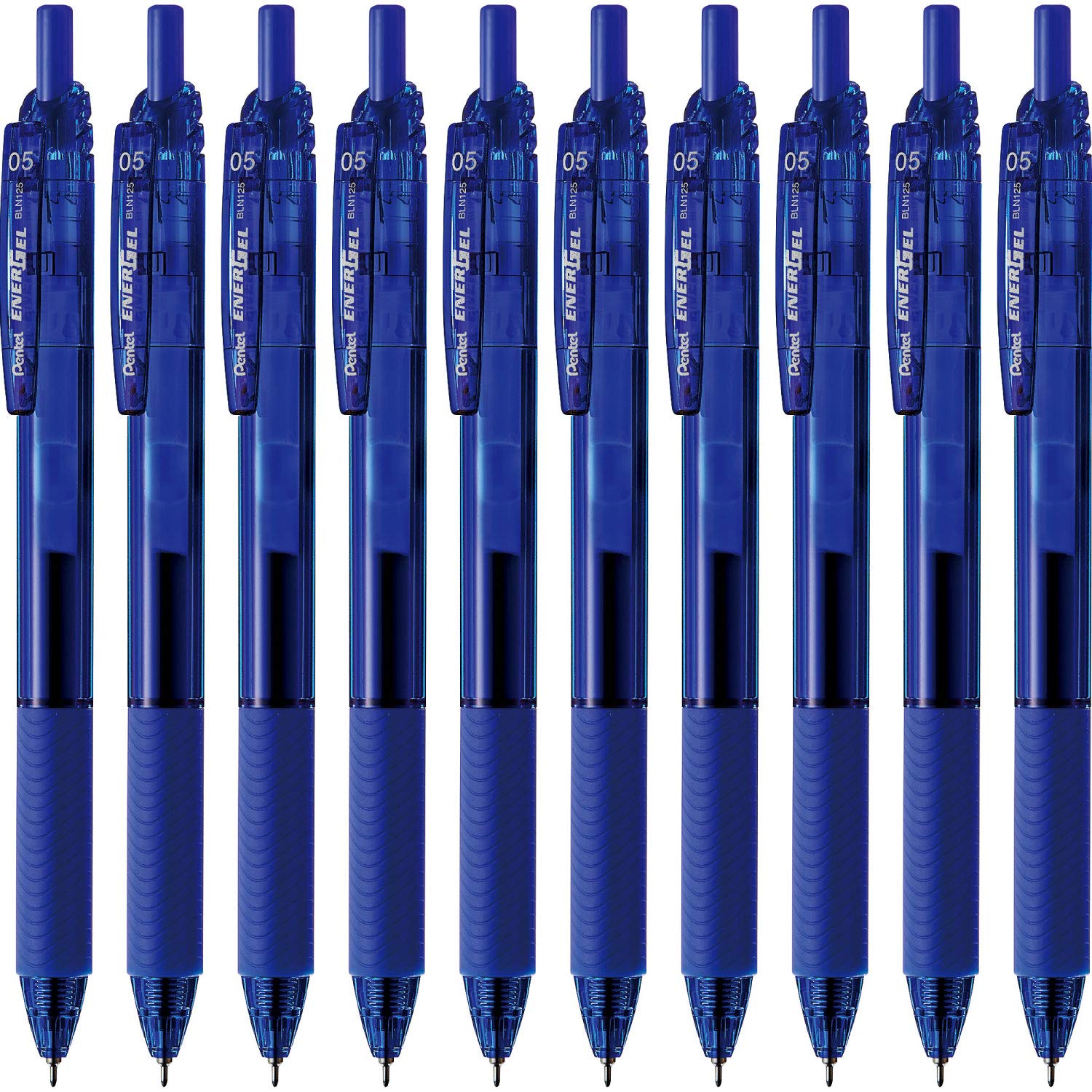 Pentel Gel Ink EnerGel S Ballpoint Blue 10 Pens Pen, 0.5mm, Barrel, BLN125-C, синий