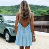 Rochie Scurtă Largă de Vară la Modă Nouă Rochii Casual Fără Mâneci A-line pentru Femei Rochie Lungă cu Bretele Sexy Decolteu pe Spate Dantelă Șiret Culoare Uni Îmbrăcăminte