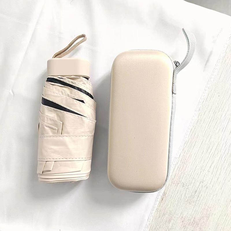 

Мини-зонт от солнца, зонт с 6 костями для солнечных и дождливых дней, удобный для путешествий на открытом воздухе и зонт с карманом для хранения бежевый