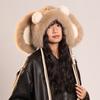Looping Ears Rabbit Hat for Women with Furry Pullover Hat Showing Face Small Ear Protection Bag Head Hat Thickened Lei Feng Hat Trendy