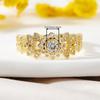 Vintage wreath halo-style copper ring with synthetic zircon main stone and micro-inlaid petal band Gold-plated exquisite polished statement ring for