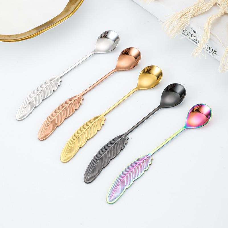 Creative Feather Stainless Steel Fork & Spoon Set for Dessert and Coffee
