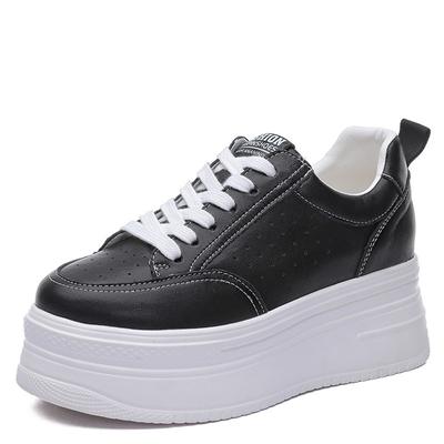 Moda Chunky Tênis Primavera Outono Respirável 8 cm Couro Genuíno Mulheres Sapatos Casuais Plataforma Cunha Salto Oculto Sapatos de Lazer Femininos