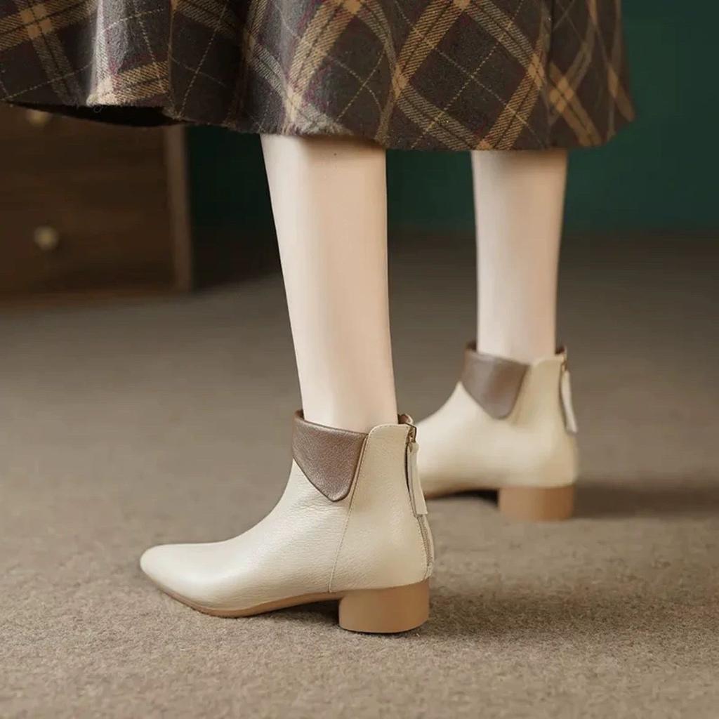 Autumn Winter Pointed Toe Leather Female Short Shoes Elegant With Low Heels Women'S Ankle Boots High Quality Trend  Booties