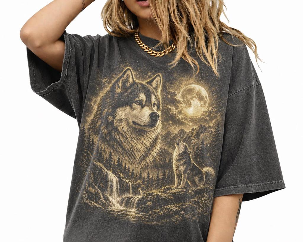 Maglietta Vintage Husky che Ulula alla Luna, T-shirt Comfort Colors Pepper, Grafica Cane Retrò, Regalo per Amanti degli Husky