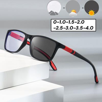 Photochromic Myopia Glasses for Men Women Fashion Retro Near Sight Eyewear Trendy Square Color Changing Sunglasses 0-1.0-1.5-4.0