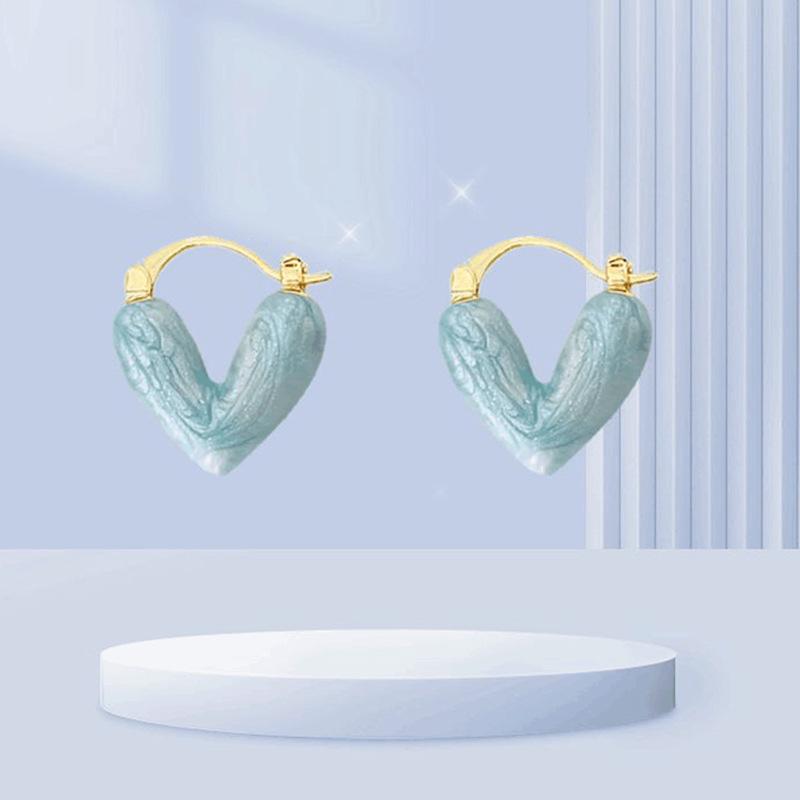 Chao Xiaobai S925 Sterling Silver Heart Earrings: Elegant, Versatile French Niche Fashion for Women синий/золотой