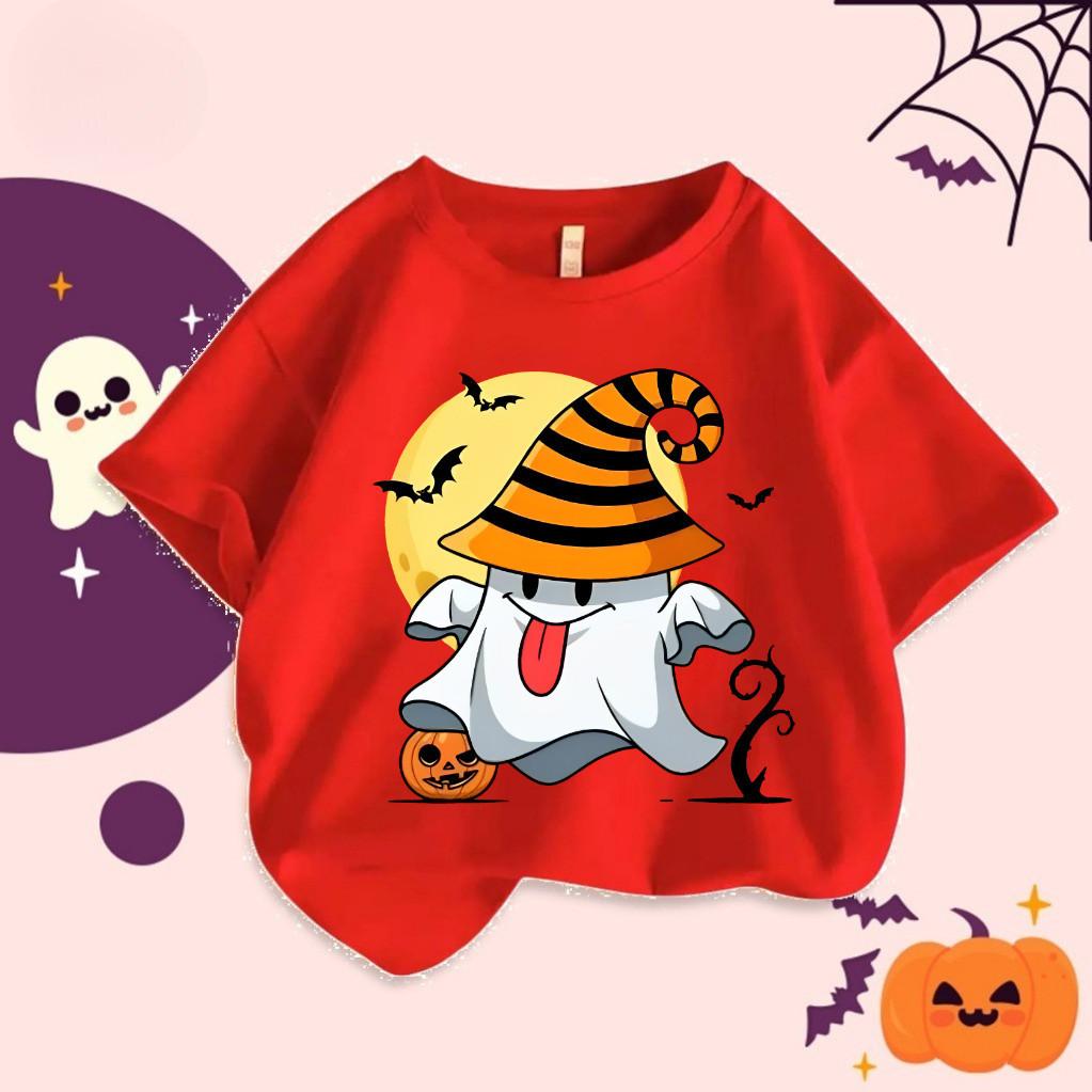 Pumpkin Ghost Cartoon Pattern 2D Printed Children s Halloween T-shirt Men s and Women s Short Sleeves 150