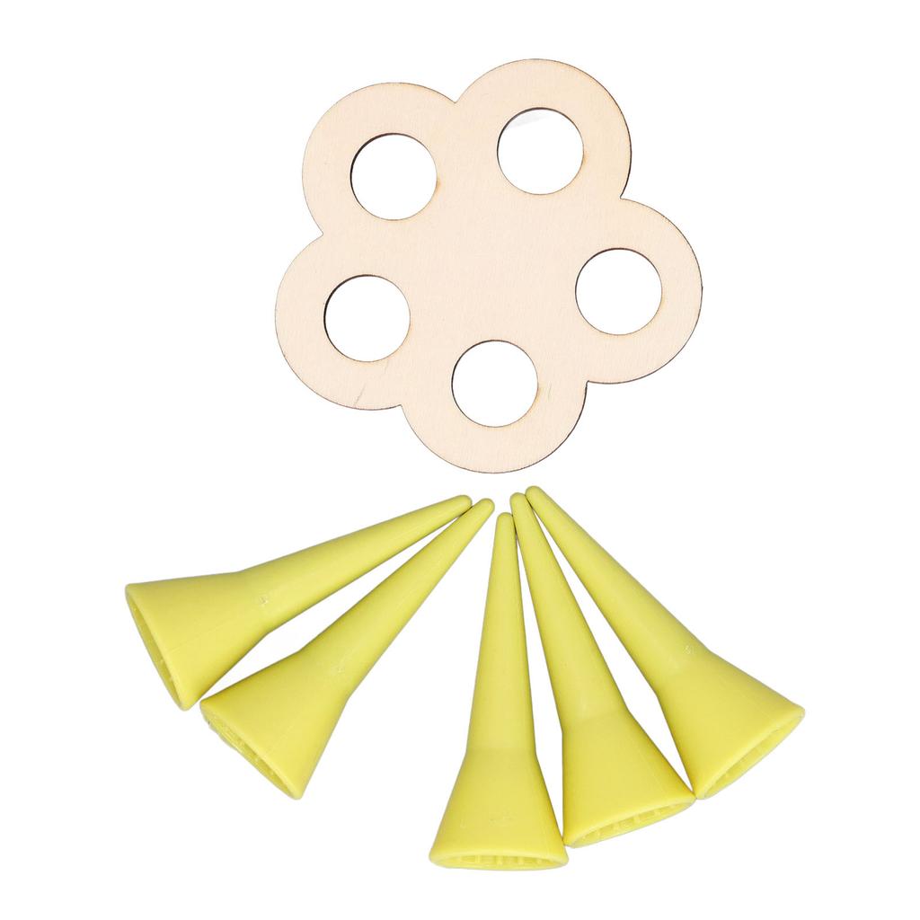 Bee Drinking Cup with Wooden Stand 5 Cups Plastic Water Dispenser Watering Station for Thirsty