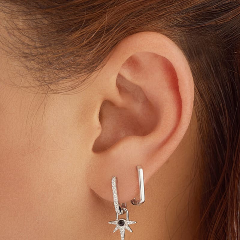 ANIA HAIE Silver Black Onyx Star Drop 925 Silver Ring Earrings E061-12H
