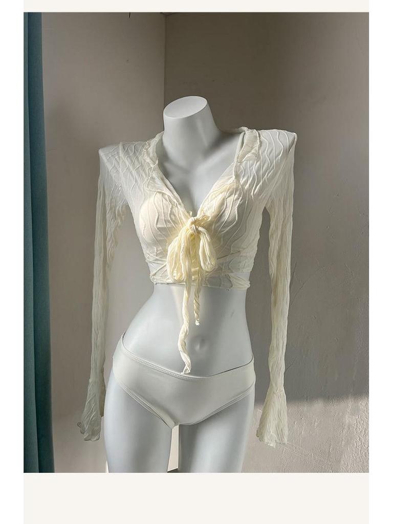 2025 Long Sleeve Lace Bikini Set: Sexy, Gathered for Smaller Chests, Perfect for Vacations and Hot Springs