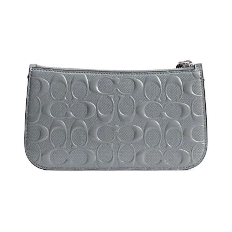 Coach Penn 21 Solid Color Embossed Letter Hardware Buckle Zipper Closure Cow Leather Armpit Bag Hand Shoulder Bag Small Size Women's Gray Blue