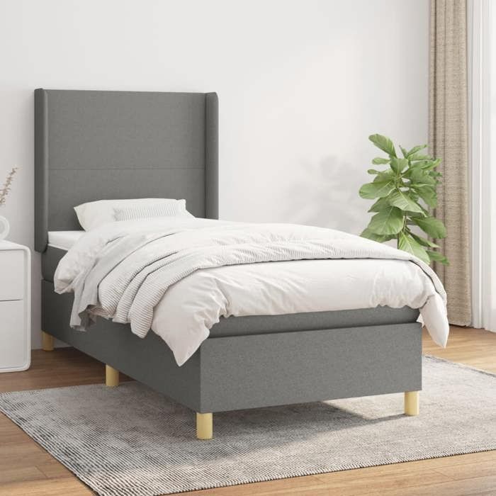 3131802 vidaXL Lit à sommier tapissier avec matelas Gris foncé 90x200 cm Tissu