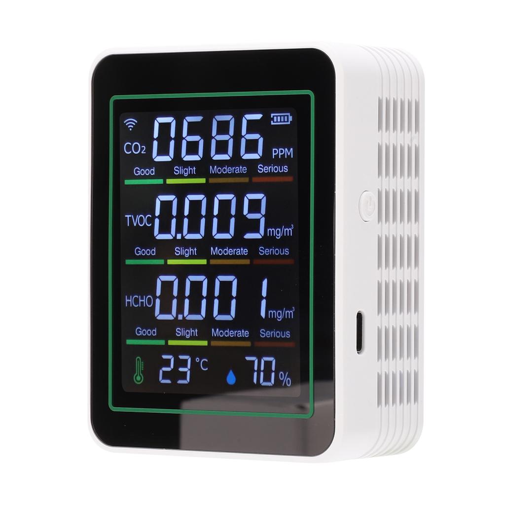 5 In 1   Quality Monitor, WiFi Indoor CO2 Meter for   Smart, HCHO TVOC Detector with LCD Display, Infrared Sensor, Temperature Humidity  for Home