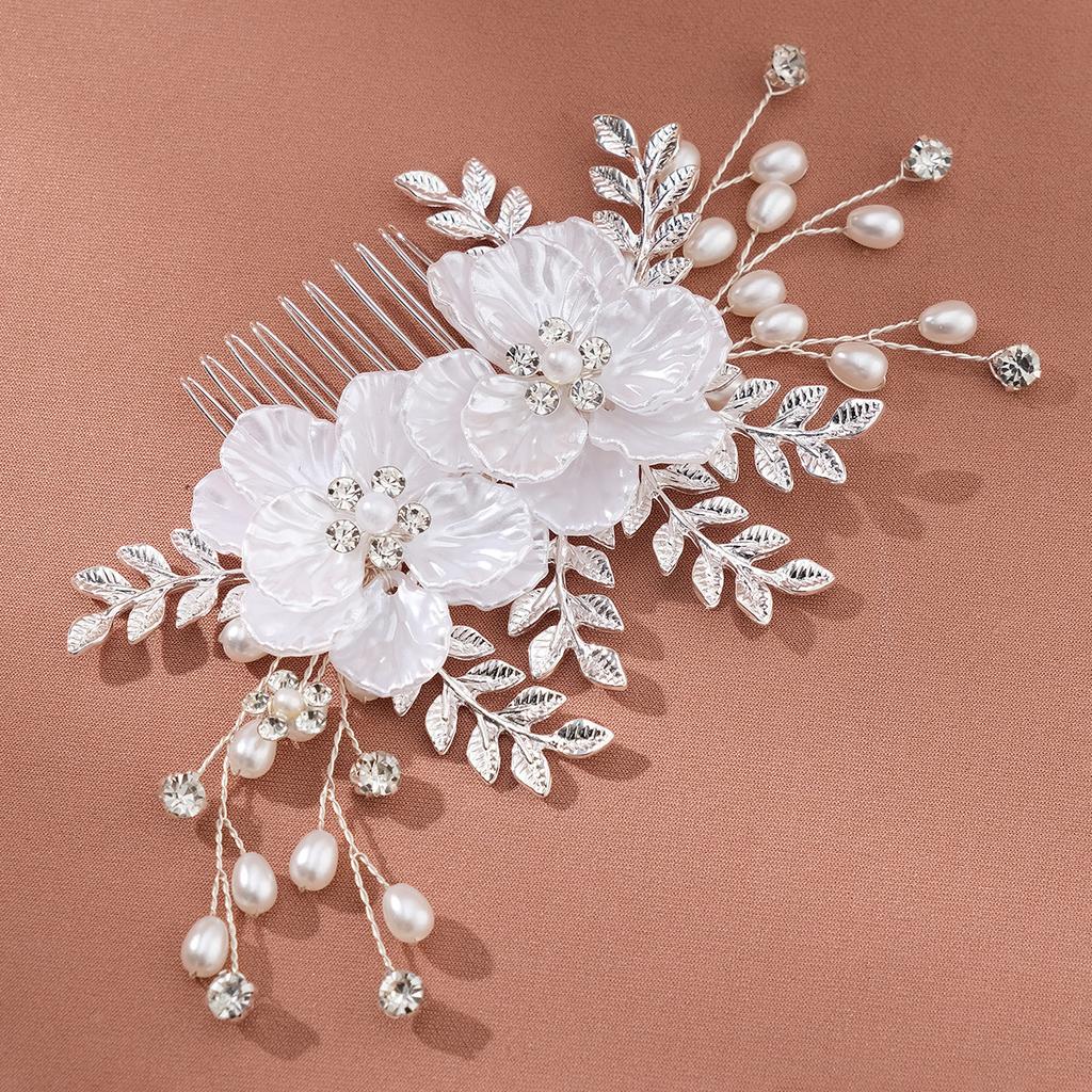 Retro Bridal Jewelry Handmade Comb Holiday Party Children's Performance Hair Accessories White Flower Pearl Hair Comb