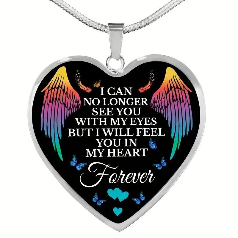 Collana con Ciondolo in Lega a Forma di Cuore con Ala Colorata e Lettera