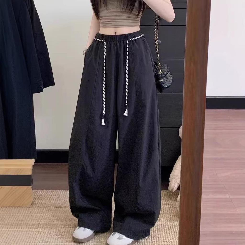Drawstring High-Waist Women's Banana Pants - Spring 2026 Wide-Leg Loose Fit, Floor-Length, Slimming Casual Design.