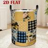 1pc, 2D Printed Patchwork Vintage Laundry Basket, Round with Foldable Handle, Space Saving Design, Suitable for Living Room, Bedroom, Bathroom and Hom
