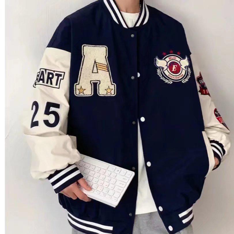 Jachetă de baseball brodată în stil retro american de colegiu pentru tineri