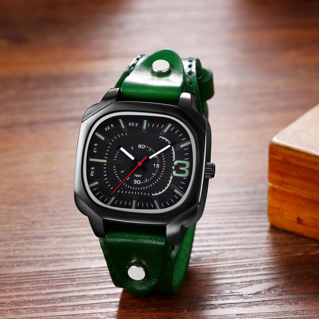 Unisex Quadratische Armbanduhr mit Leder Wasserdicht Analog Quarz Echte Punk Mode Uhr Perfektes Geschenk für und Tag Armband Uhrwerk, Leder, -