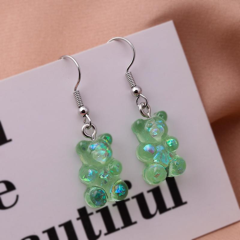 Cute Sequin Gummy Bear Dangle Earrings Cartoon Animal Drop Earrngs for Women Girls Party Holiday Jewelry Gifts