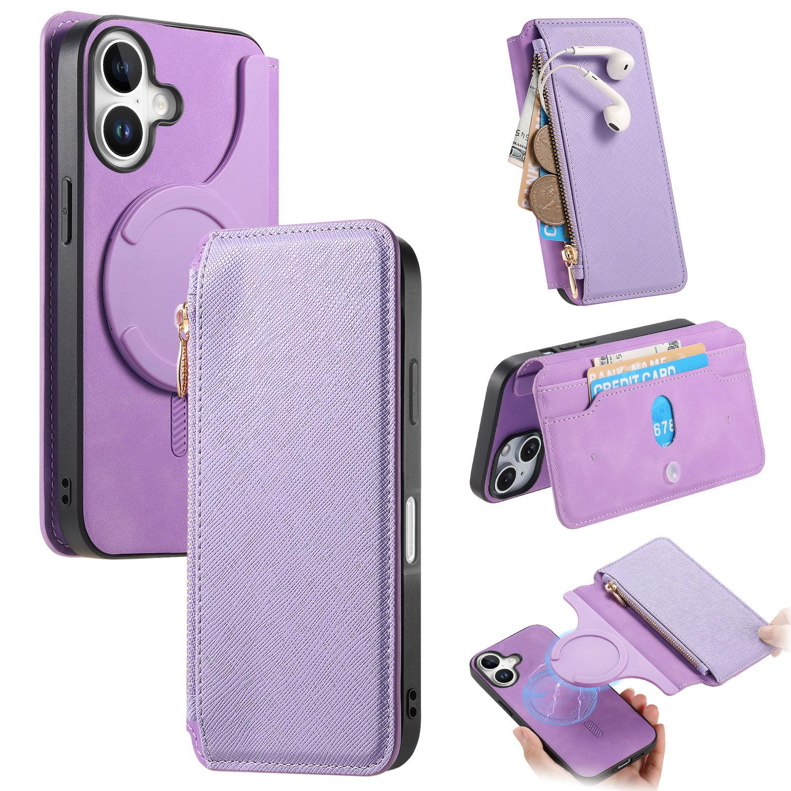 

CASENEO For iPhone 16 Case Cross Texture Leather Detachable Magnetic Phone Cover Purple