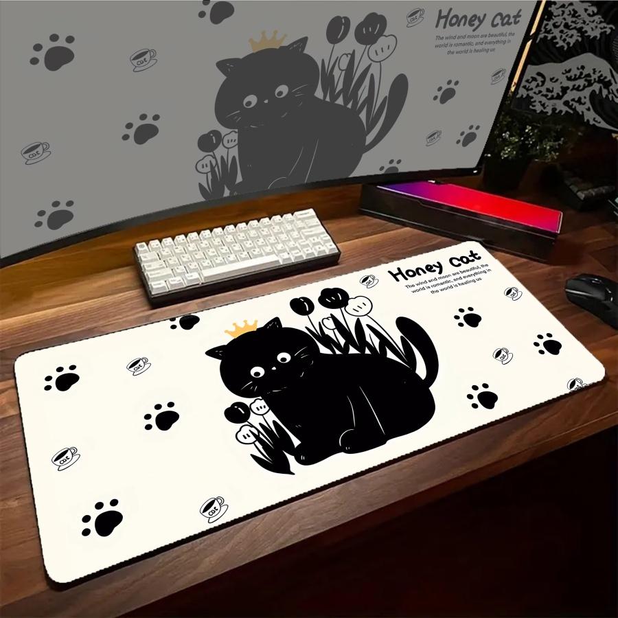 Large Anime Cat Mouse Pads Cute Black Fed Gaming Mousepad Desk Mat Surface Gaming XXL Mousepads Keyboard Cute Desktop Mat