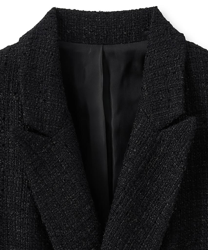 Noirer Fancy Tweed Double-Breasted Coat (Black)