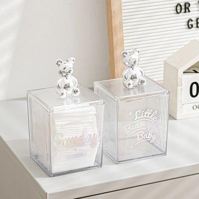Luxuriöser Little Bear Wattepad-Organizer Badezimmer-Aufbewahrungsbox für Wattestäbchen, Kosmetik, Schmuck, Make-up-Entferner-Pad-Behälter