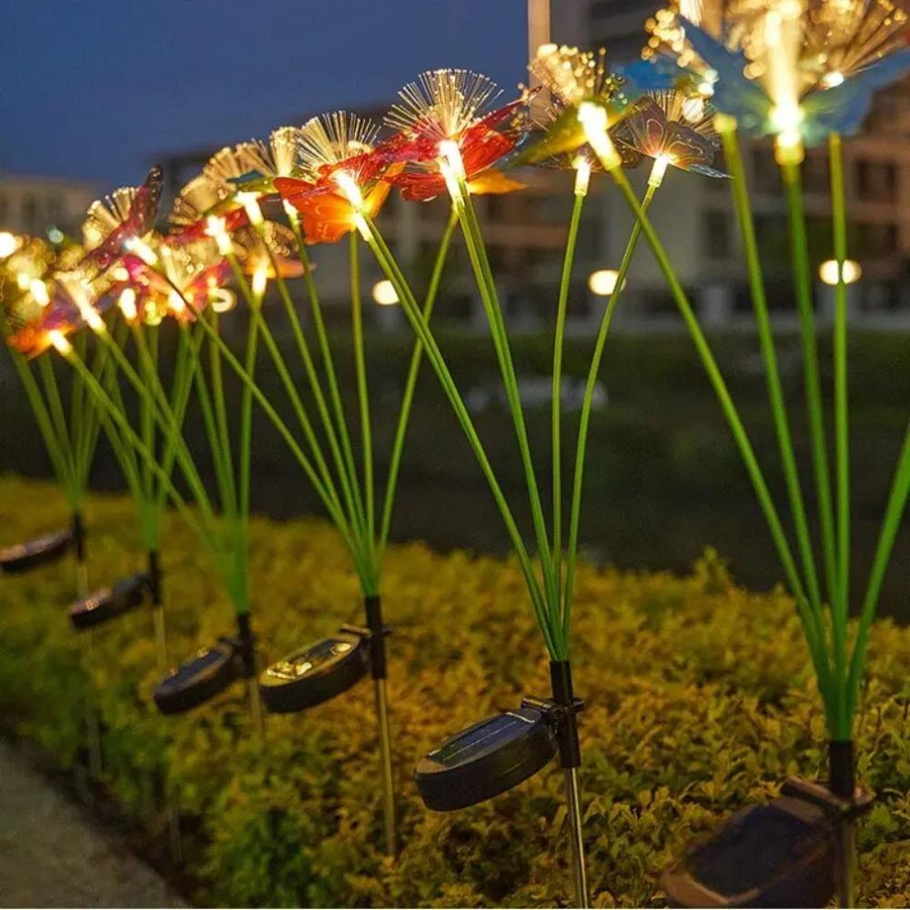 8/10 Head Solar Fiber Optic Color Changing Butterfly String Lights Stake Lights Outdoor Garden Lawn Decorative Lights