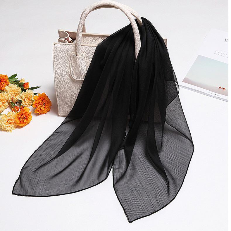 

Однотонный небольшой шелковистый шифоновый квадратный шарф - Travel Fashion All-Match Neck and Gauze Scarf Square scarf 90*90 чёрный