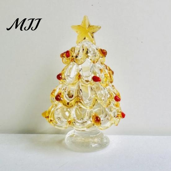 Handmade Art Piece Glazed Glass Christmas Tree Figurine, Handcrafted Ornament Gift for Friends Holiday Display, Colorful Modern Table Centerpiece