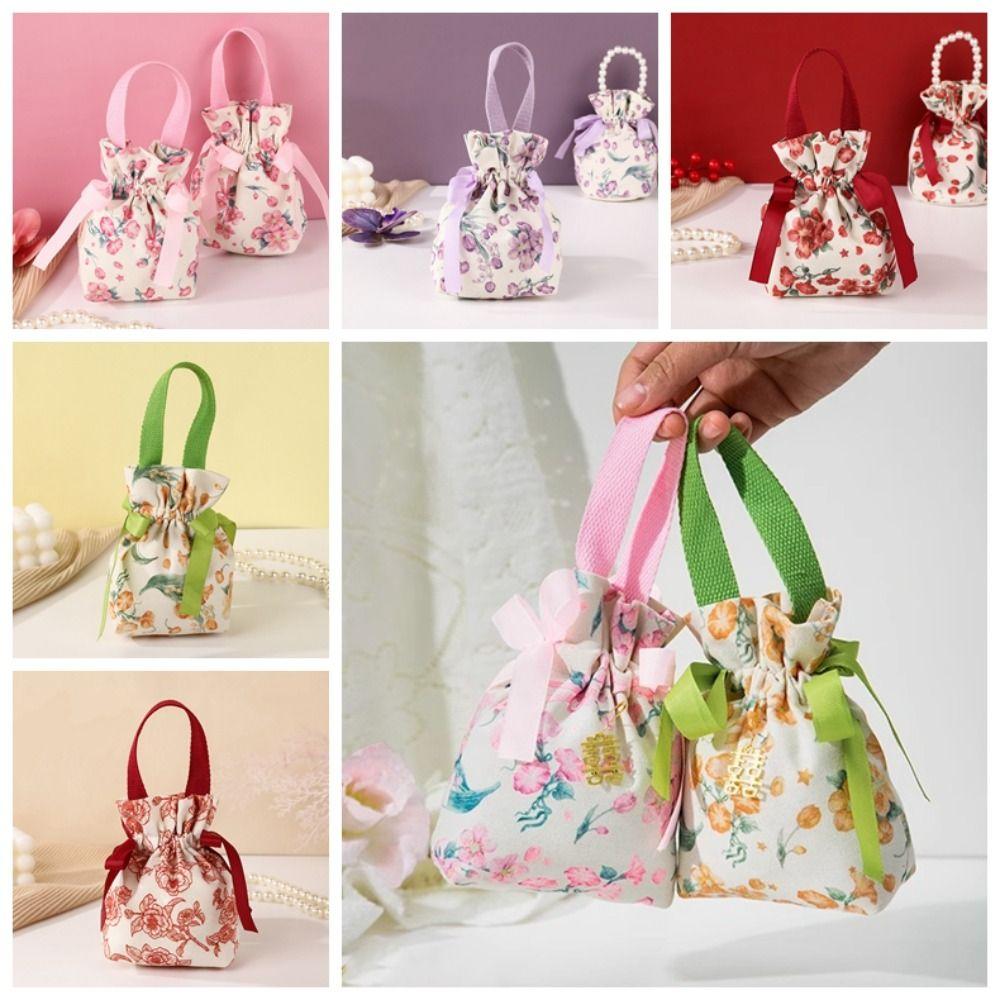 

Floral Small Flower Wrist Bag Ribbon Bow Bowknot Handbag Portable Festive Sugar Bag Party зелений