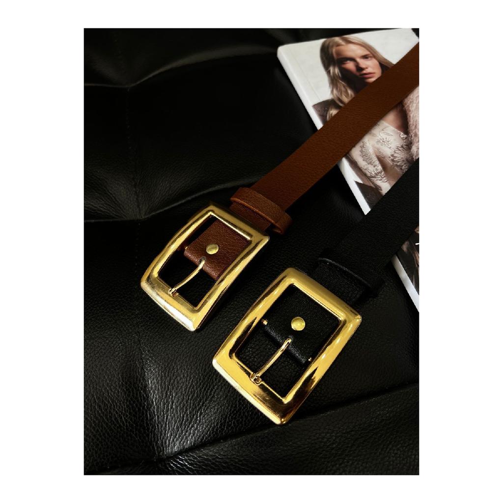 Cinto feminino para calças, cinto para jaqueta, cinto para vestido, cinto para camisa com fivela quadrada dourada