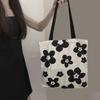 Black & White HyunA Floral Canvas Schoolbag: Single-Shoulder, Large Capacity for Students