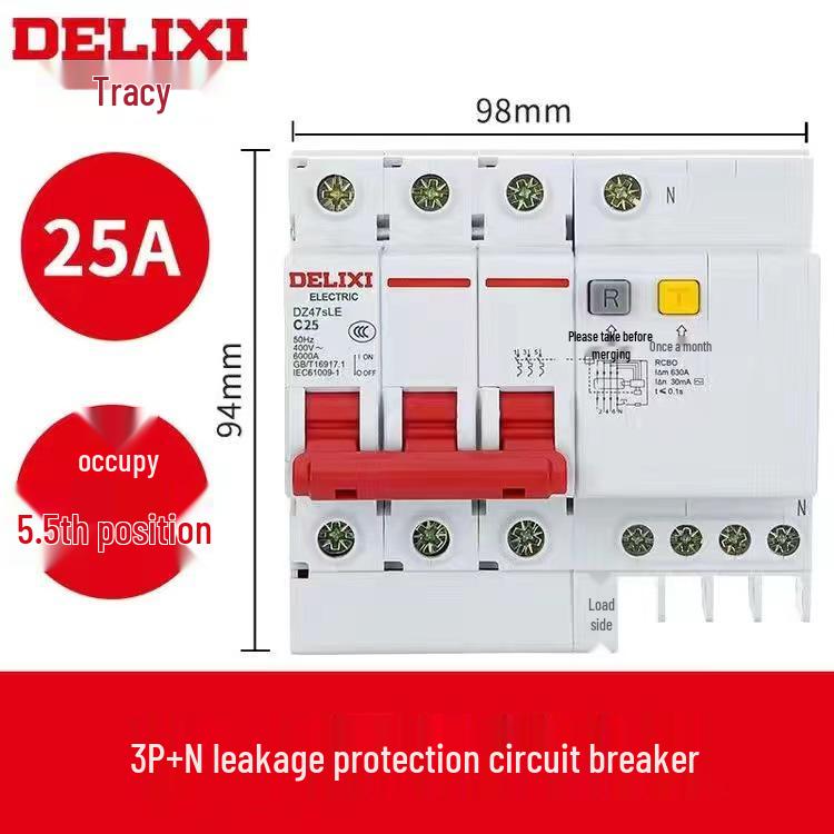 Delixi DZ47sLE Air Switch Circuit Breaker with Leakage Protection (1-4P, Single/Three-Phase, N)