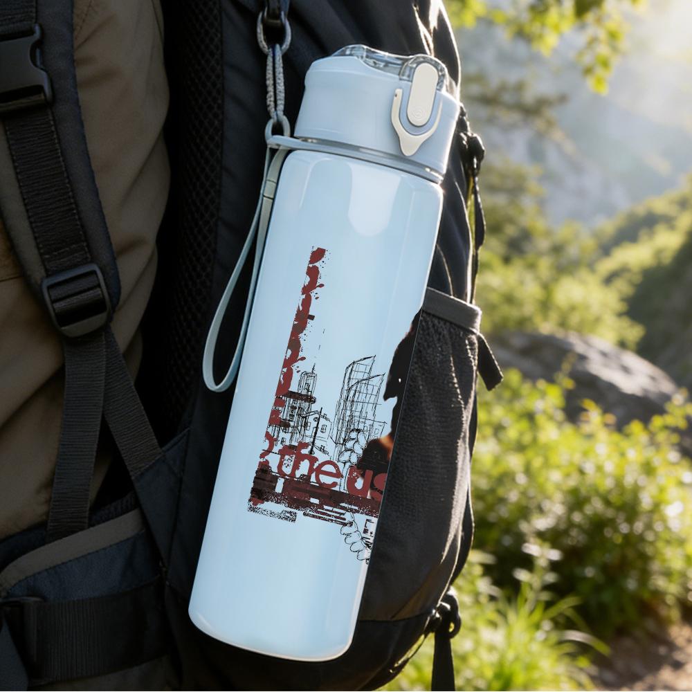 1PC Retro Female Singer Dark Grayscale Portrait Print 750ml Portable Sports Water Bottle Leakproof Gym Outdoor Travel Drink Cup