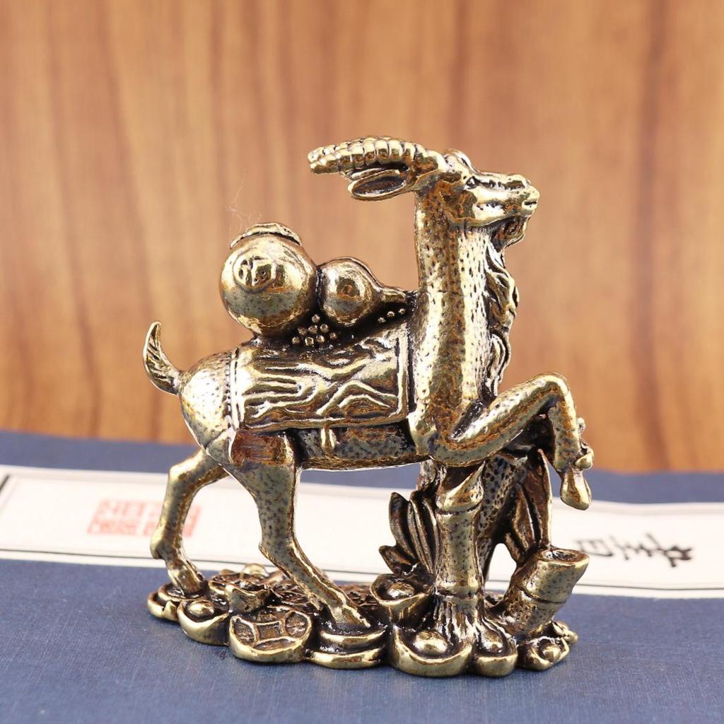 Zodiac Sheep Brass Desktop Ornament: Pure Copper Tea Pet