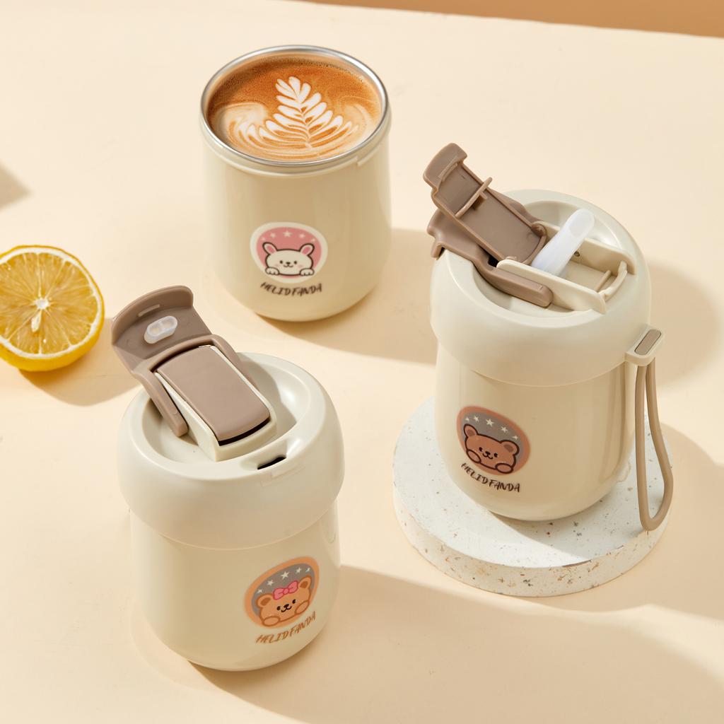 WORTHBUY 316 Rustfritt Stål Isolert Vannflaske Med Sugerør Bærbar Lekkasjesikker Student Barn Vannkopp Melk Kaffekopp